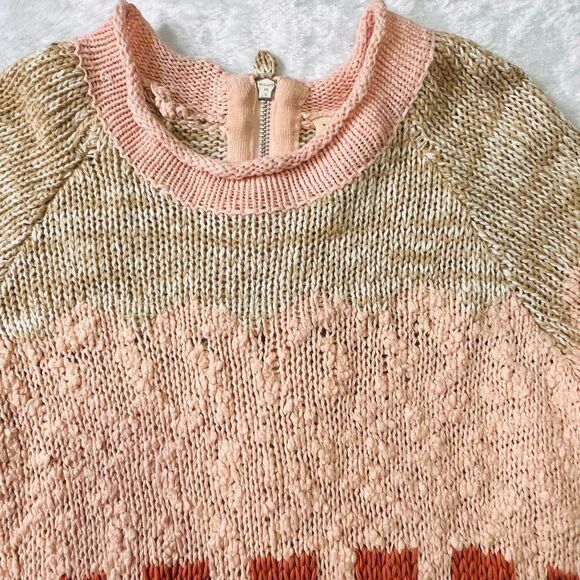 Anthropologie Moth Womens Pink Rust Zip Back Knit Colorblock Sweater Size MP - Picture 3 of 7